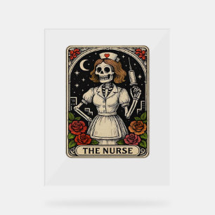 Panneau En Acrylique Funny Nurse Skeleton Tarot Card Halloween Nurse
