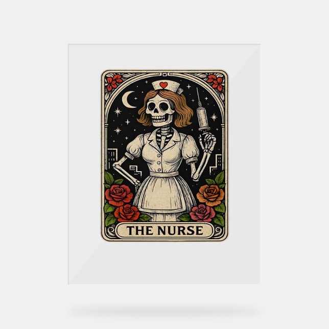 Panneau En Acrylique Funny Nurse Skeleton Tarot Card Halloween Nurse (Recto)