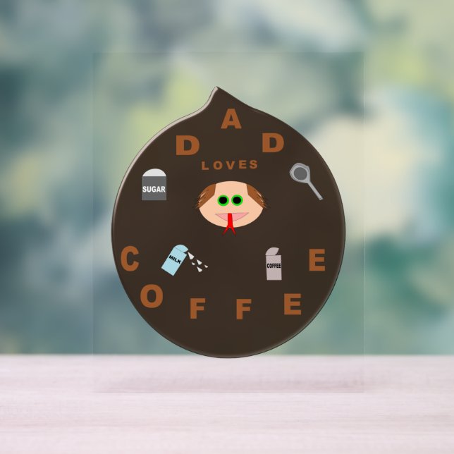 Panneau En Acrylique Funny Papa Monster aime le café (Neutre)