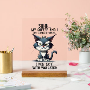 Panneau En Acrylique Funny sarcasme café chat mot art
