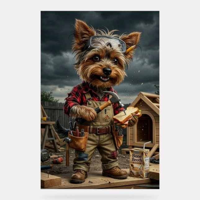 Panneau En Acrylique Funny Yorkie Construction Worker Poster – Playful  (Recto)