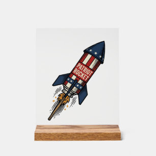 Panneau En Acrylique Fusée Patriot 14 juillet Dessin de feux d'artifice