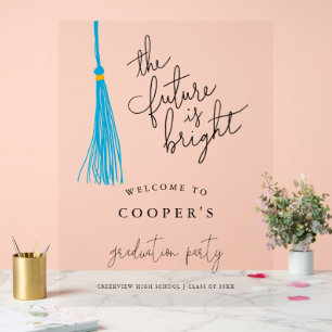 Panneau En Acrylique Futur : Bright Sky Blue Tassel Grad Party Sign