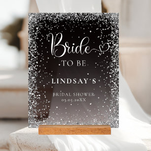 Panneau En Acrylique FUTURE MARIÉE ! Black Silver Glitter Bridal Shower