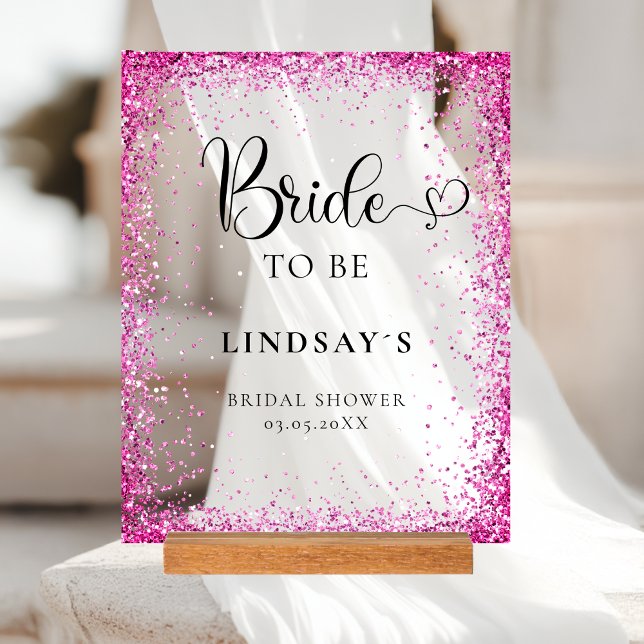 Panneau En Acrylique Future mariée ! Rose pailleté Enterrement de vie d (BRIDE TO BE! Pink Glitter Bridal Shower Acrylic Sign)
