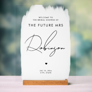 Panneau En Acrylique FUTURE MRS Fête des mariées Bienvenue Blanc Noir