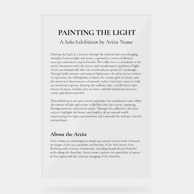 Panneau En Acrylique Galerie d'art Exposition Plaque de déclaration de  (Recto)