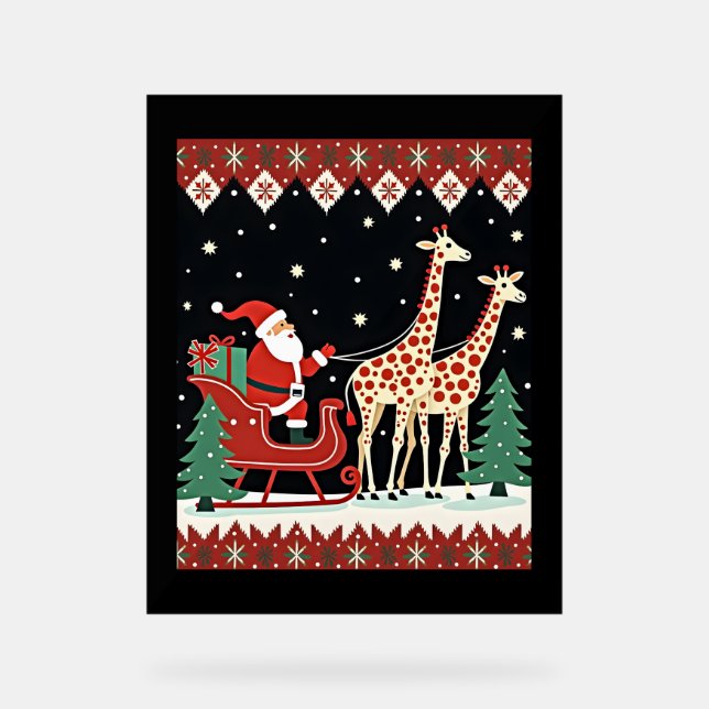Panneau En Acrylique Garçons Filles Santa Claus équitation Giraffe Slei (Recto)