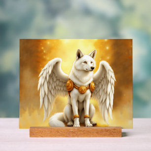 Panneau En Acrylique Gardien de l'Aube – Le Loup aux Ailes Blanches.