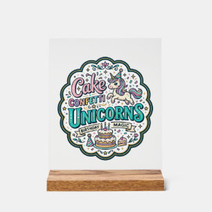 Panneau En Acrylique Gâteau de Licorne Confettis Licornes POD Prêt POD