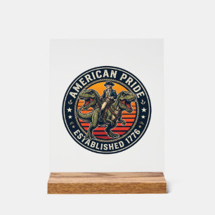 Panneau En Acrylique George Washington patriotique chevauchant T-rex am