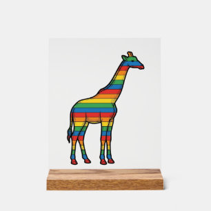 Panneau En Acrylique Girafe Arc-en-ciel Gravure Vintage Vector Design_1