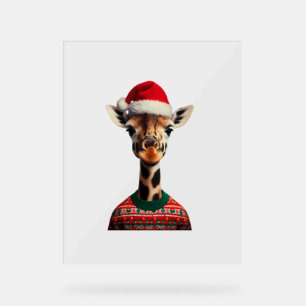 Panneau En Acrylique Girafe Avec Noël Chapeau Safari Noël Safari Xmas S
