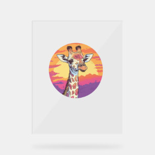 Panneau En Acrylique Girafe Avec Sunset Safari Vibes Art