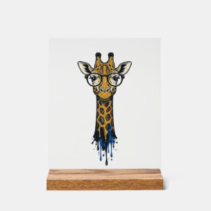 Panneau En Acrylique Girafe Gravé Vintage Avec Design De Lunettes_1