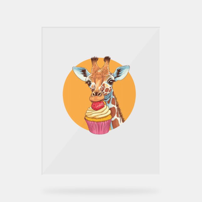 Panneau En Acrylique Giraffe Avec Cupcake (Recto)