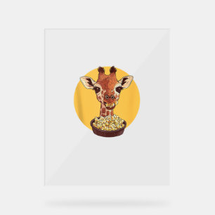 Panneau En Acrylique Giraffe Avec Popcorn Cartoon Humour animal
