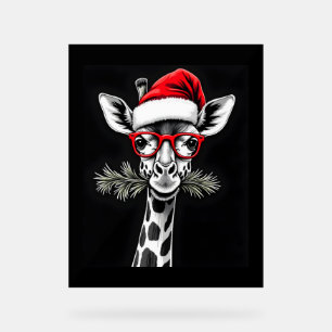 Panneau En Acrylique Giraffe de Noël Santa Hat Pajama Cadeau Famille Ma