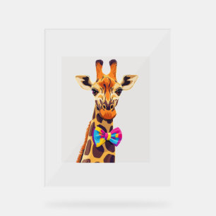 Panneau En Acrylique Giraffe Drôle Avec Humour Animal Bowtie