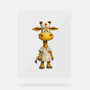 Panneau En Acrylique Giraffe Nurse Cartoon - Héros de soins de santé lu