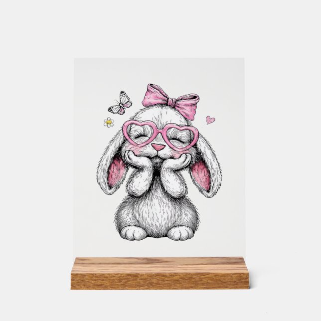 Panneau En Acrylique Girls Easter Cute Bunny Face Pink Easter Kids Todd (Recto)