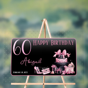 Panneau En Acrylique Glam Pink Black Fashion 60th Birthday Party