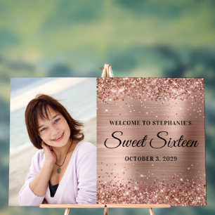 Panneau En Acrylique Glitter Rose Gold Foil Sweet sixteen Accueil Big