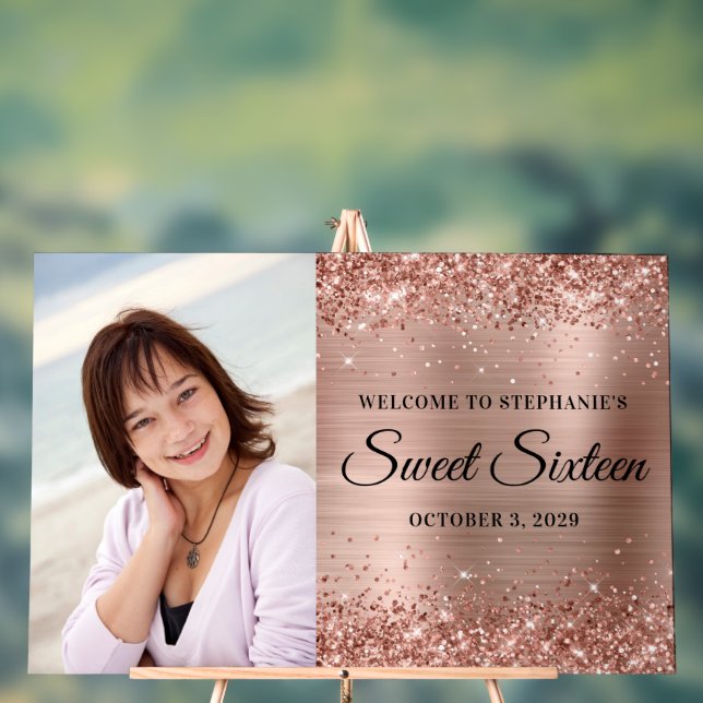 Panneau En Acrylique Glitter Rose Gold Foil Sweet sixteen Accueil Big (Neutre)