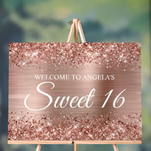 Panneau En Acrylique Glitterie Rose Gold Foil Sweet 16