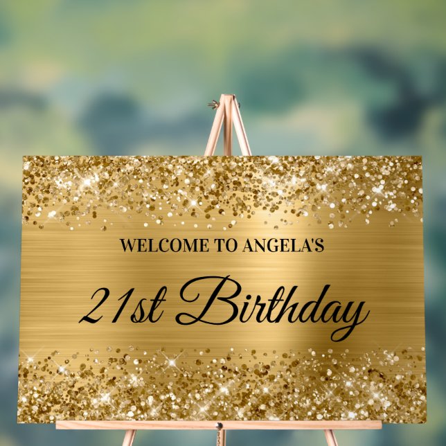 Panneau En Acrylique Glittery Gold Foil 21e anniversaire Bienvenue (Neutre)