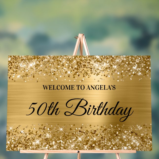 Panneau En Acrylique Glittery Gold Foil 50e anniversaire Bienvenue (Neutre)