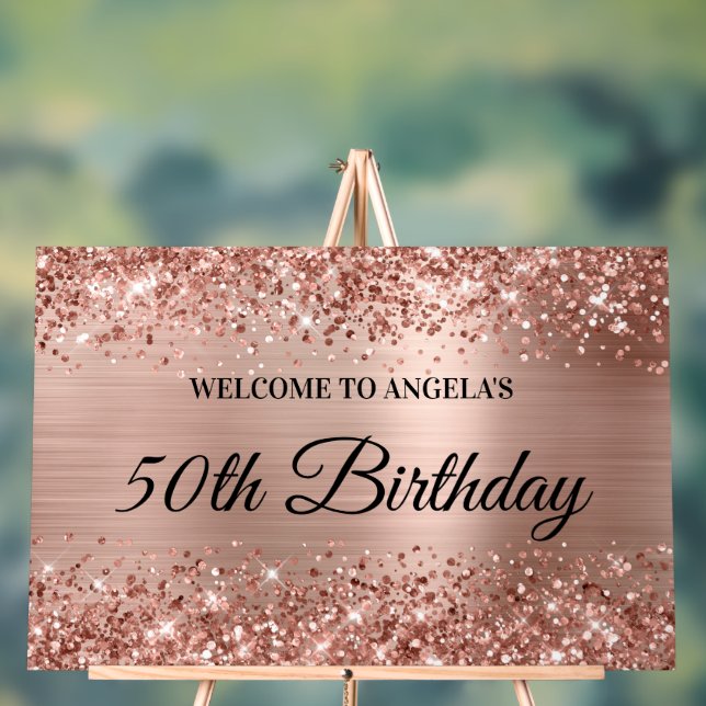 Panneau En Acrylique Glittery Rose Gold Foil 50e anniversaire Bienvenue (Neutre)