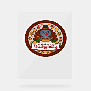 Panneau En Acrylique Gnome de Thanksgiving mignon avec Turquie Illustra