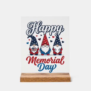 Panneau En Acrylique Gnome Patriotique Bonne Fête de la Mémoire Vintage