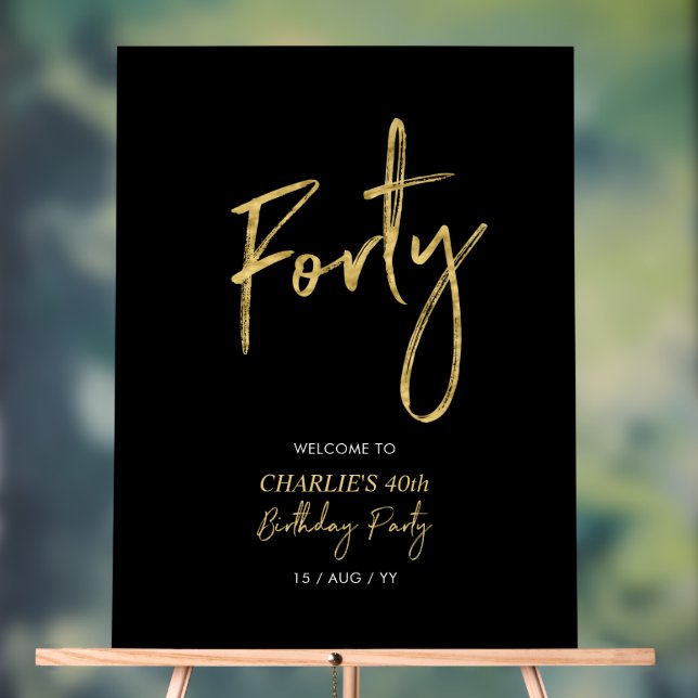 Panneau En Acrylique Gold & Black Quarty 40th Birthday Party Welcome (Neutre)