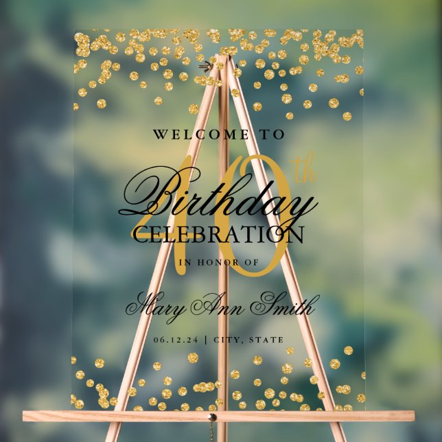 Panneau En Acrylique Gold Confetti Parties scintillant 40e anniversaire (Neutre)