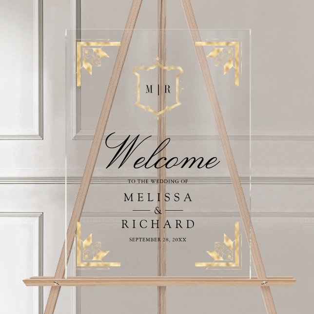 Panneau En Acrylique Gold Crest Wedding Welcome (Créateur téléchargé)