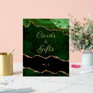 Panneau En Acrylique Gold Emerald Green Agate Cartes de mariage Cadeaux