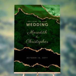 Panneau En Acrylique Gold Emerald Green Marble Agate Mariage Bienvenue