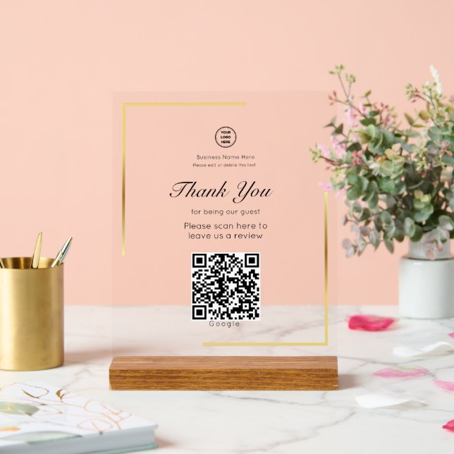 Panneau En Acrylique Gold Frame QR Code Laisser Un Avis Business Store (Mariage)