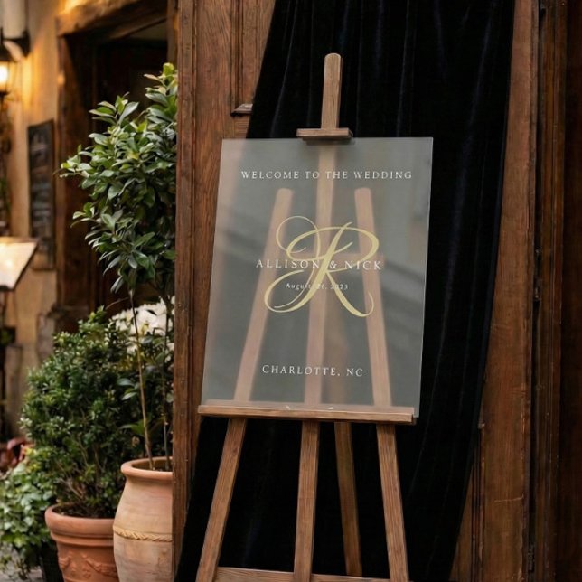 Panneau En Acrylique Gold Minimal Monogram Clear Wedding Entry (Créateur téléchargé)