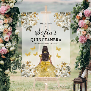 Panneau En Acrylique Gold Princess Quinceañera Bienvenue à l'anniversai