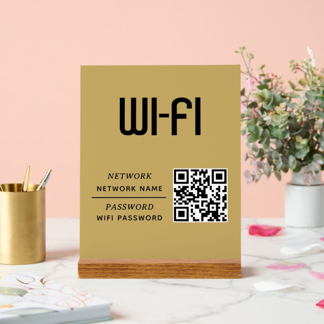 Panneau En Acrylique Gold QR Code Wifi Network Name & Password  (Mariage)