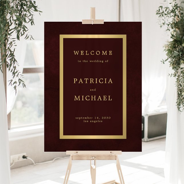 Panneau En Acrylique Gold typography deep burgundy acrylic welcome sign (Créateur téléchargé)