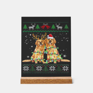 Panneau En Acrylique Golden retriever Chien de Noël laid Drôle de Noël