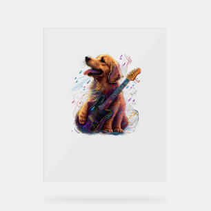 Panneau En Acrylique Golden Retriever chien Jouer Electric Guitar Rock