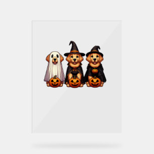 Panneau En Acrylique Golden Retriever Ghost Halloween Tricoter Ou Treat