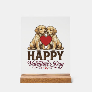 Panneau En Acrylique Golden Retriever Joyeuse Saint-Valentin