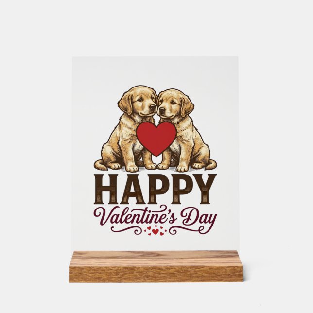 Panneau En Acrylique Golden Retriever Joyeuse Saint-Valentin (Recto)