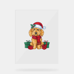 Panneau En Acrylique Goldendoodle Chien Fête de Noël Père Noël Chien X